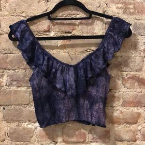 NWT A&E Purple Tie-Dye Smocked Crop Top